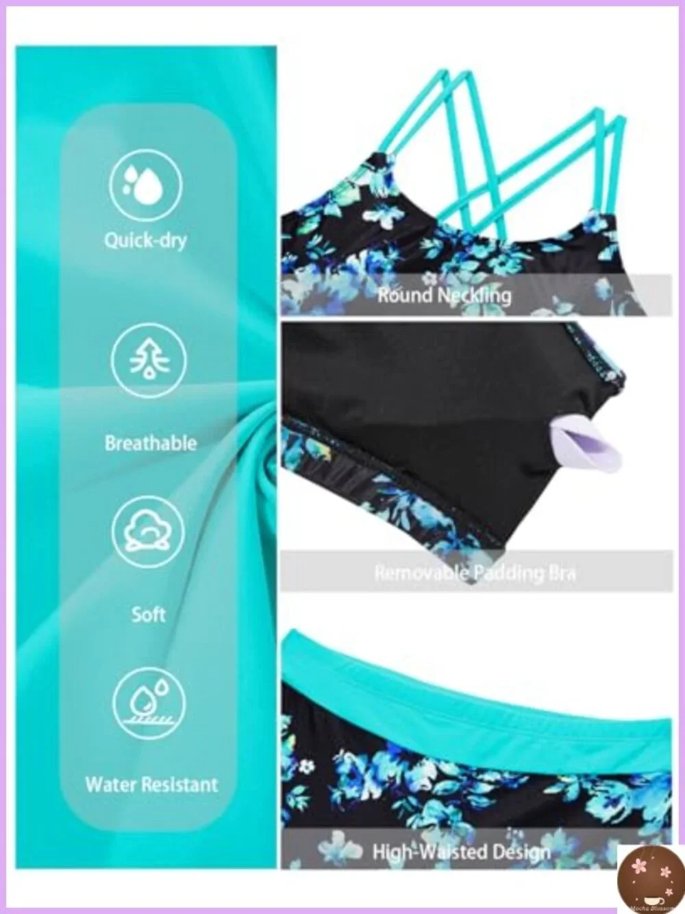 3-Piece Tankini Swimsuit Tummy Control Boy Shorts Athletic Set